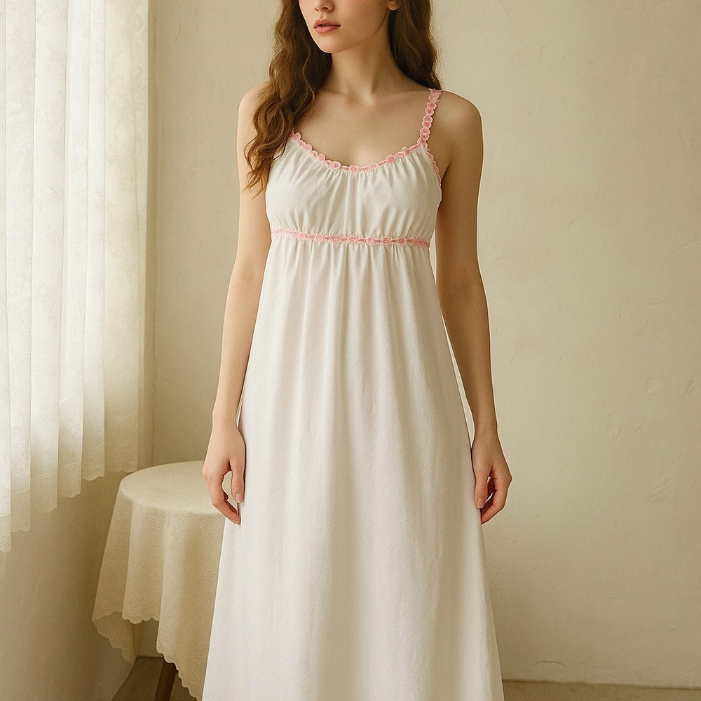 Vintage 70s Gossard Artemis S White Pink Trim Nightgown Long Maxi Slip Dress USA